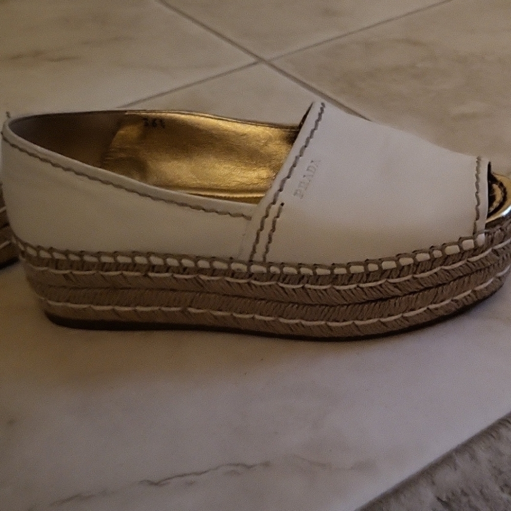 Prada White and Gold Espadrilles Never Worn